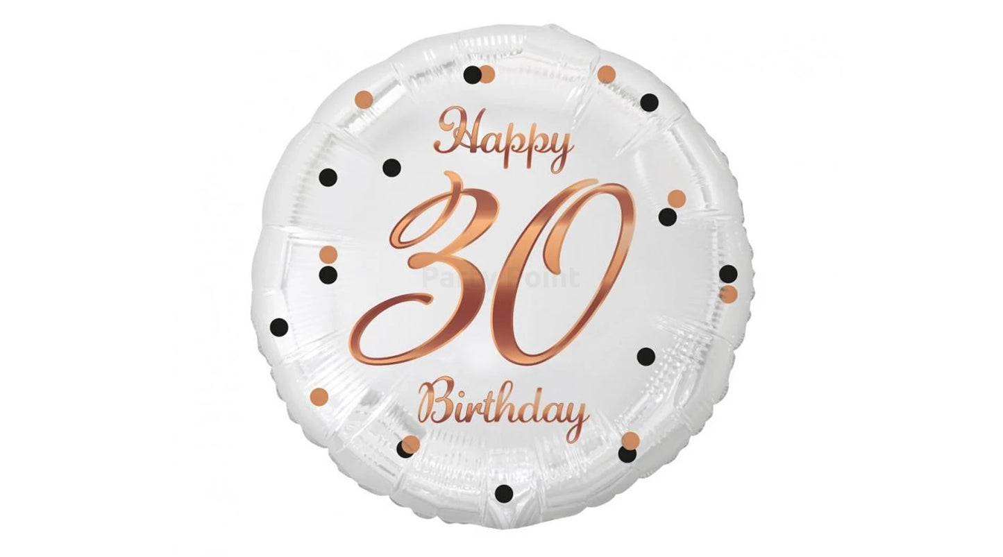 45 cm-es Happy 30 Birthday fehér rosegold elegáns fólia lufi