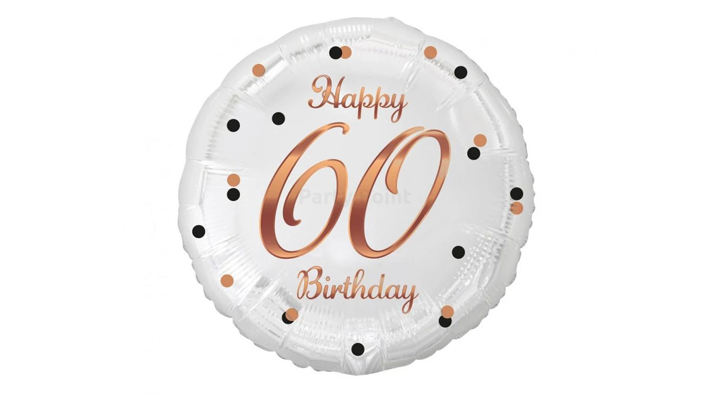 45 cm-es Happy 60 Birthday fehér rosegold elegáns fólia lufi