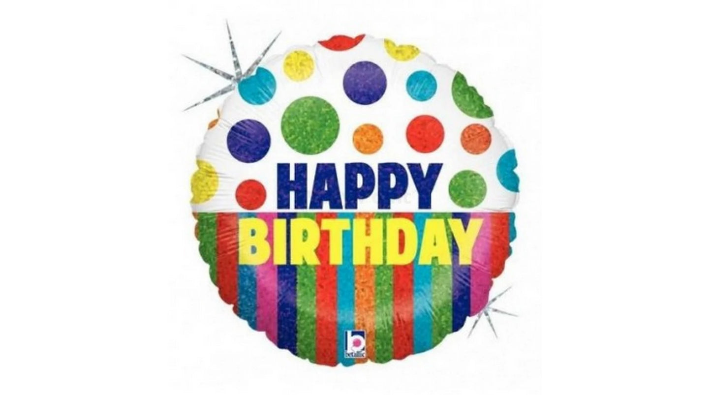 45 cm-es Happy Dots Birthday Stripes fólia lufi
