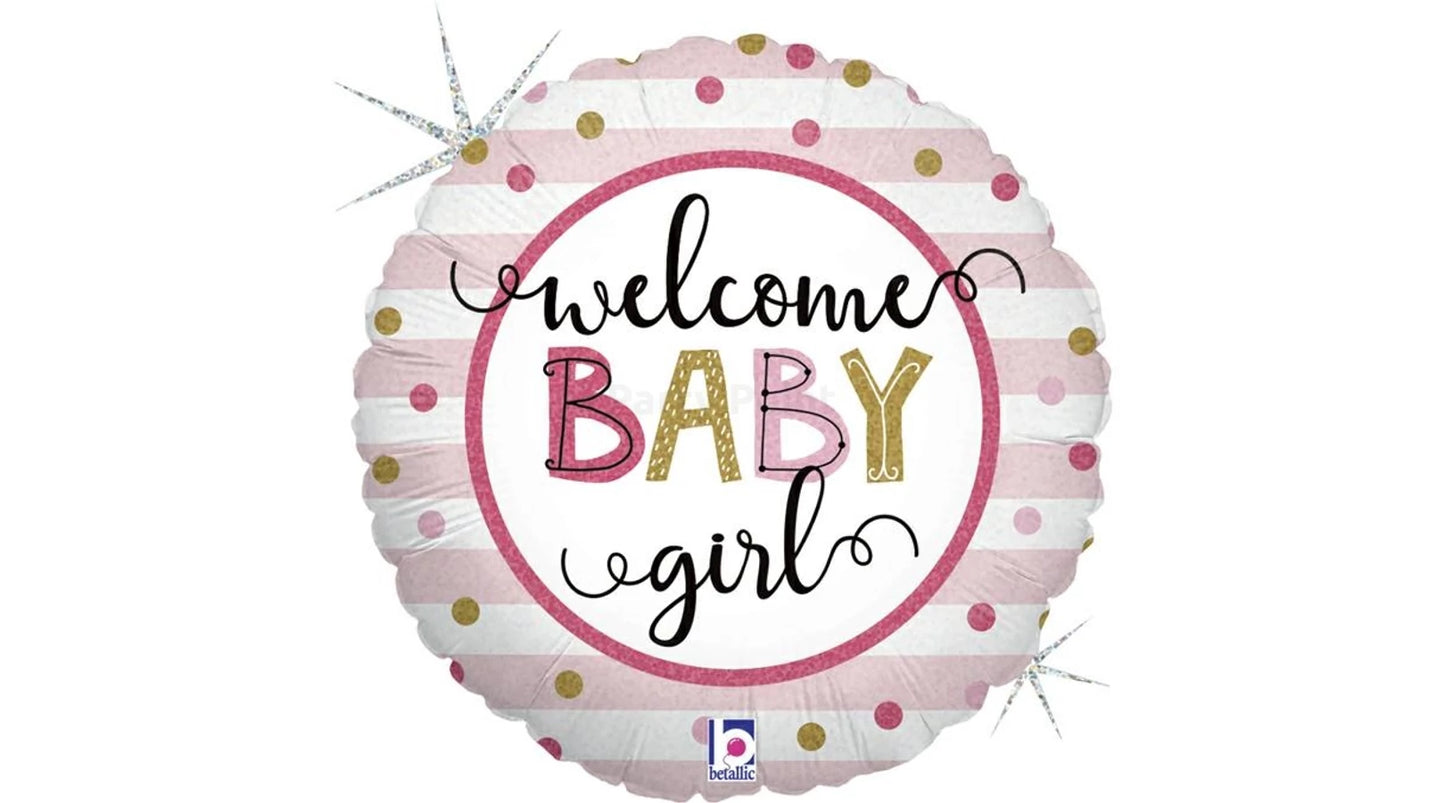 45 cm-es Welcome Baby girl csíkos fólia lufi