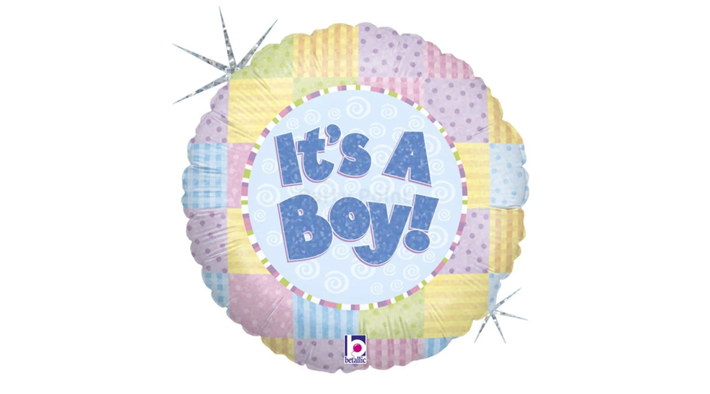 It's a Boy patchwork mintás fólia lufi