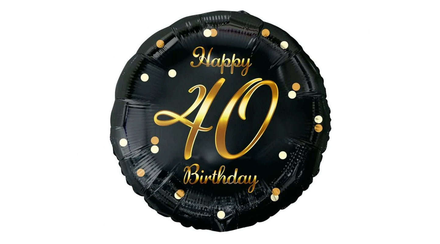 45 cm-es Happy 40 Birthday fekete arany elegáns fólia léggömb