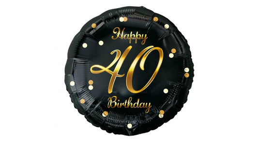 45 cm-es Happy 40 Birthday fekete arany elegáns fólia léggömb