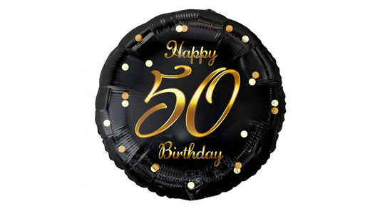 45 cm-es Happy 50 Birthday fekete arany elegáns fólia léggömb