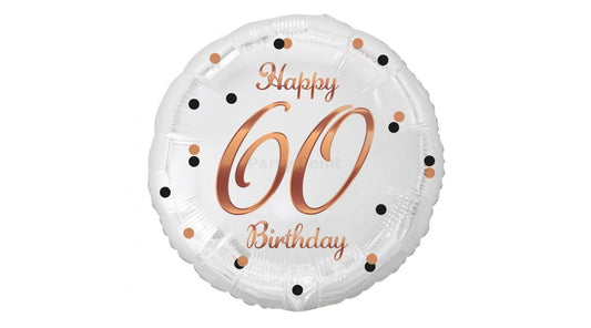 45 cm-es Happy 60 Birthday fehér rosegold elegáns fólia lufi
