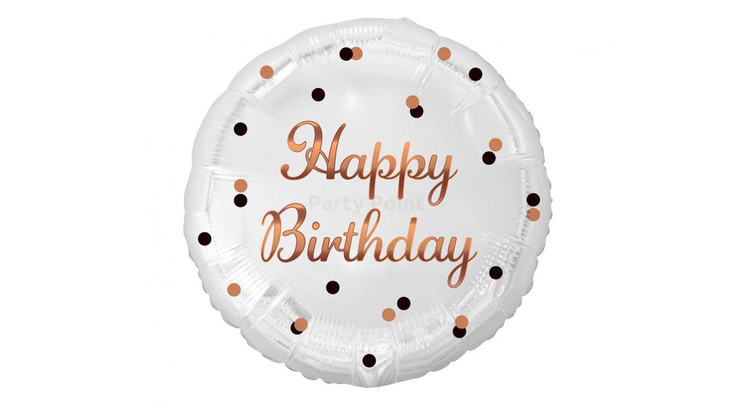 45 cm-es Happy Birthday fehér rosegold elegáns fólia lufi