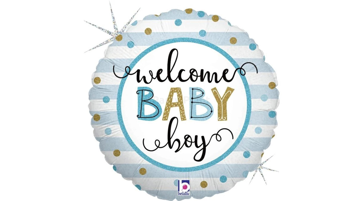 45 cm-es Welcome Baby boy csíkos fólia lufi