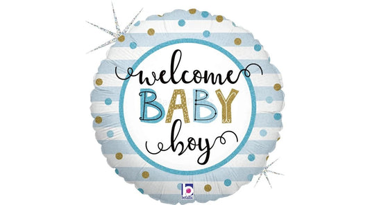 45 cm-es Welcome Baby boy csíkos fólia lufi