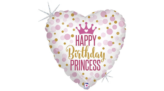 45 cm-es hologramos Happy Birthday Princess szív alakú fólia lufi