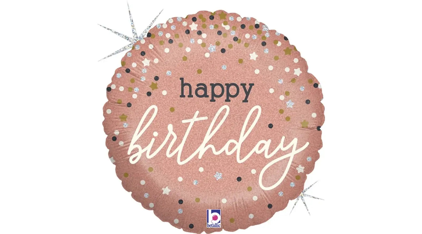 45 cm-es hologramos konfettis rosegold Happy Birthday fólia lufi