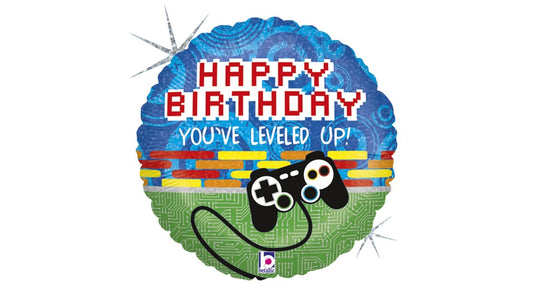 45 cm-es kontrolleres Happy Birthday hologramos fólia lufi