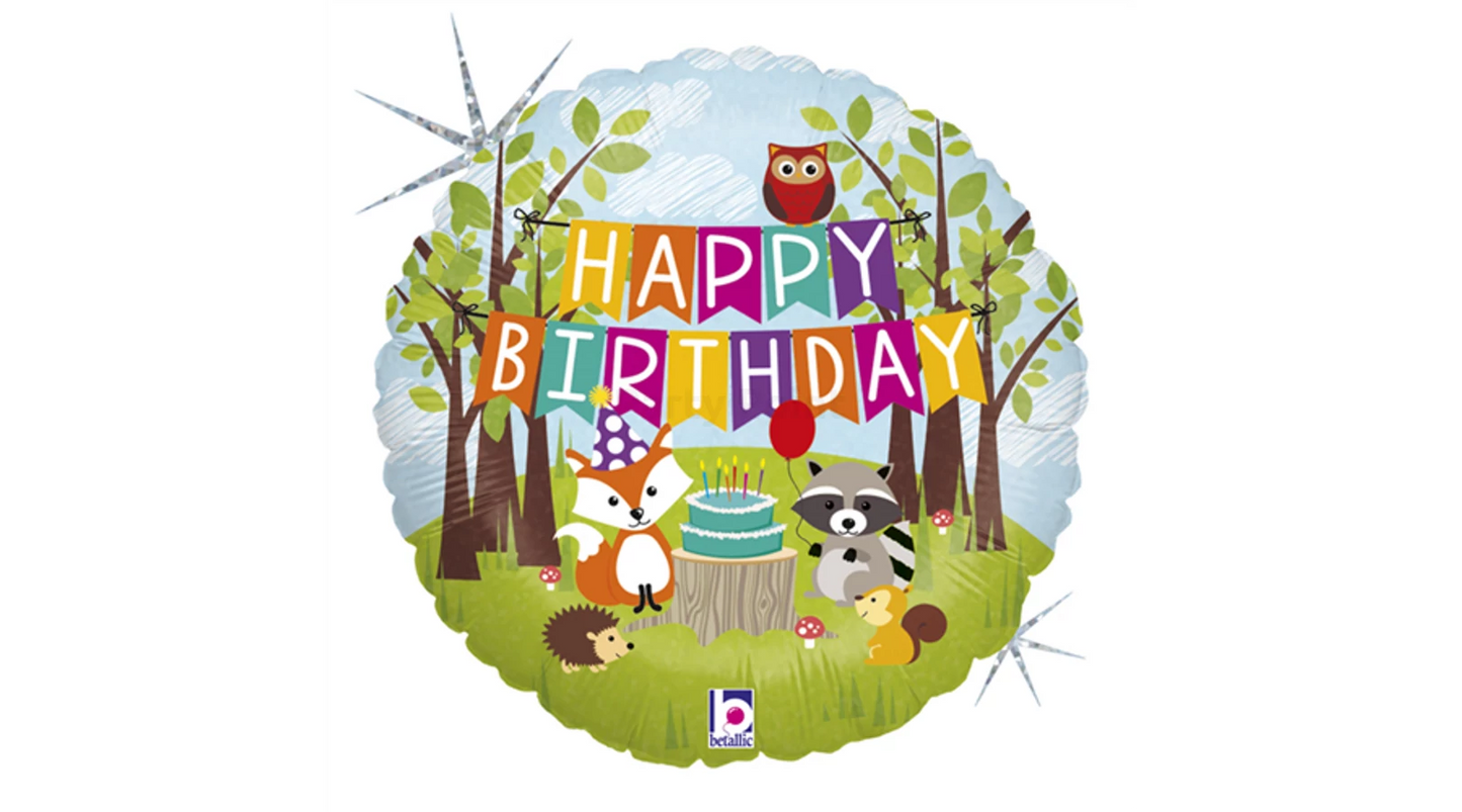 45 cm-es Happy Birthday Woodland fólia lufi
