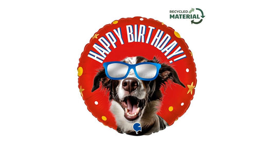 45 cm-es kutyus napszemcsiben Happy Birthday fólia lufi