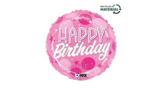 45 cm-es pink-fehér pöttyös Happy Birthday fólia lufi