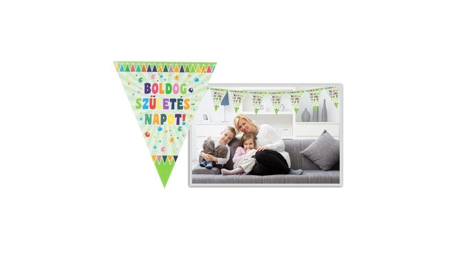 Boldog születésnapot zöld-színes zászlófüzér