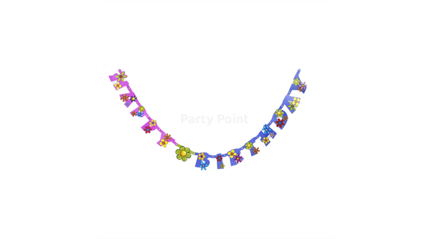 Virág mintás Happy Birthday színes füzér