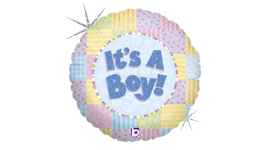 It's a Boy patchwork mintás fólia lufi