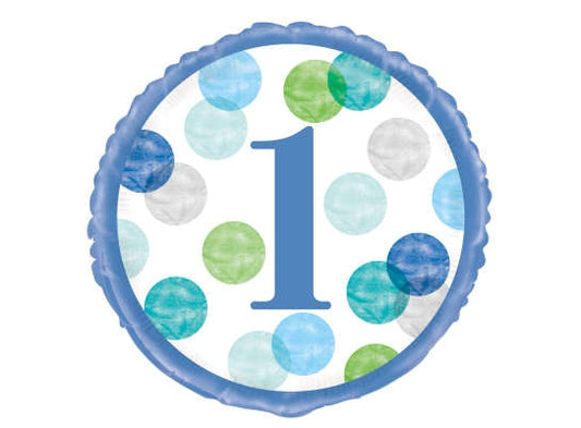 Kék 1-es pöttyes fólia lufi